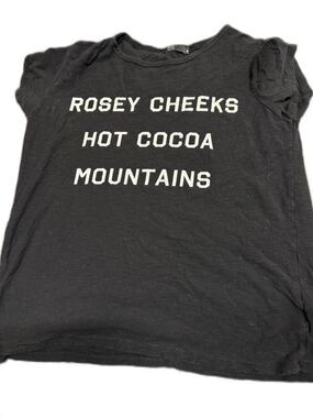 Women’s Black Short Sleeve Tee with 'Rosey Cheeks Hot Cocoa Mountains' Text